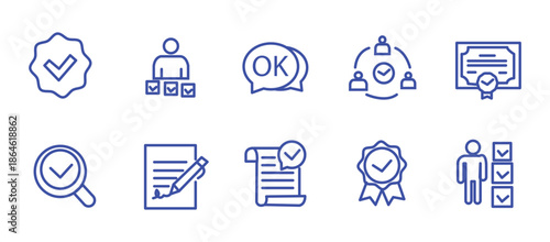 Approval icon set. Editable line icons. Vector illustration.