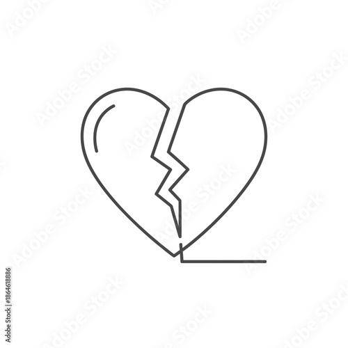 Minimalist Line Drawing of a Broken Heart for Emotional Loss and Heartbreak Themes