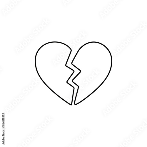 Minimalist Hand-Drawn Broken Heart Line Art for Love and Heartbreak Concept
