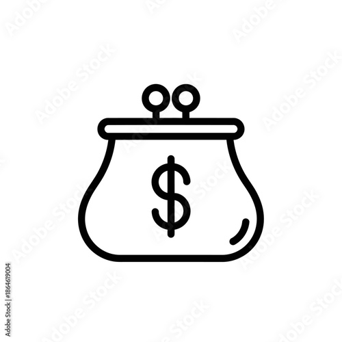 Minimalist Line Icon of a Money Pouch with Dollar Sign for Financial Concepts