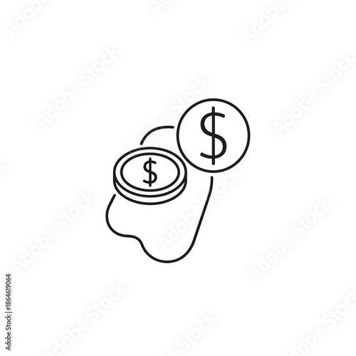 Minimalist Illustration of Brain with Money Coins and Dollar Sign for Financial Growth Concept