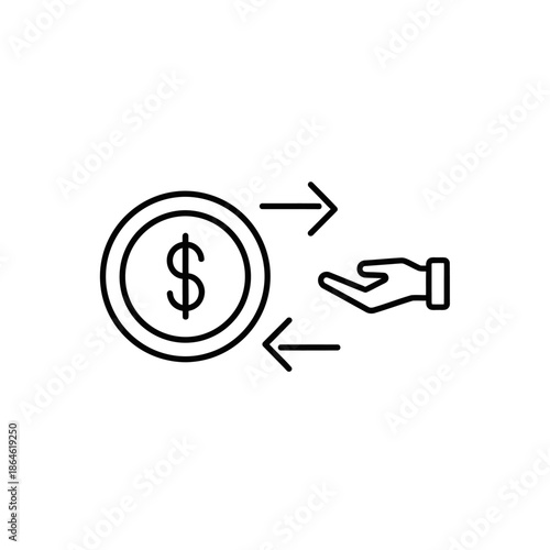 Money Transfer Concept Illustration with Dollar Coin and Hand Icons