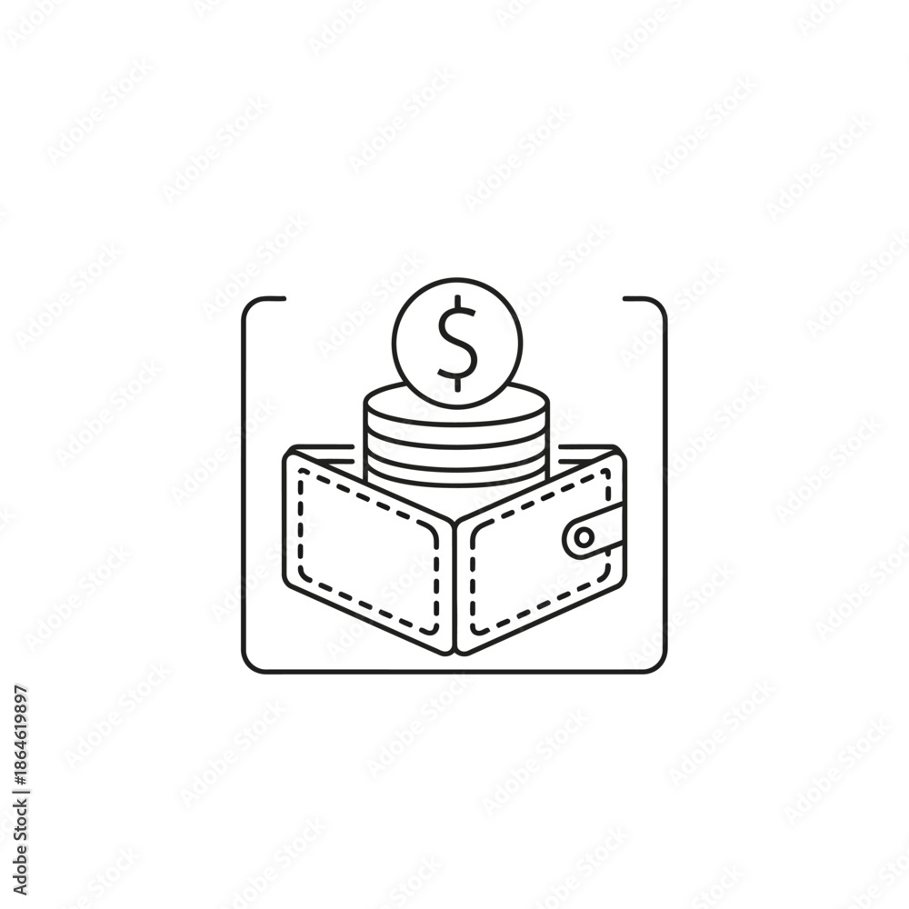 Fototapeta premium Stylized Wallet with Coins and Dollar Sign for Financial and Business Topics
