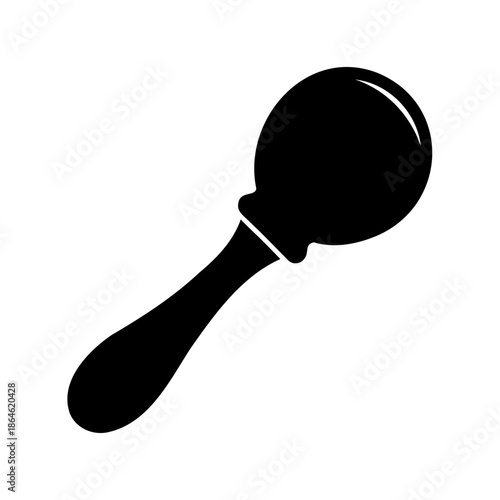 Simple minimalistic black silhouette of a maraca against a clean white backdrop