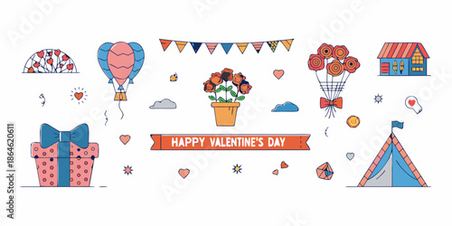 A charming valentine s day illustration with hearts balloons and gift boxes