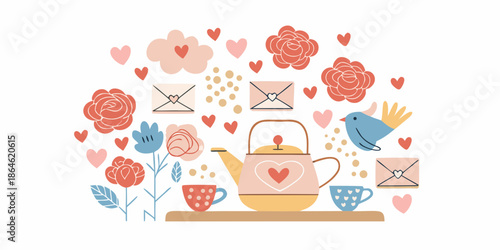 A charming illustration of love tea and heartfelt correspondence
