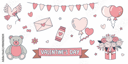 A charming valentine s day illustration with hearts love birds and gifts