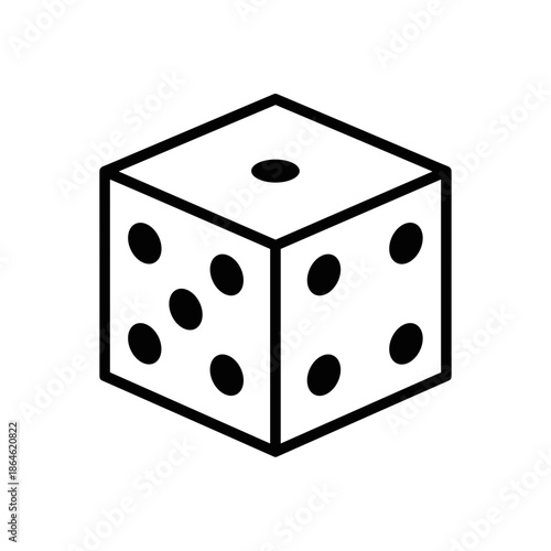 Dice game cube icon vector. Black and white line art design.