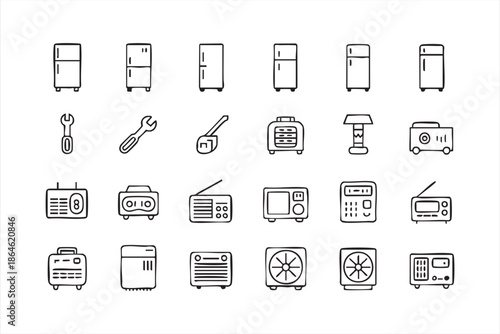 Kitchen Appliance Line Icons for Home Service Dashboard Design