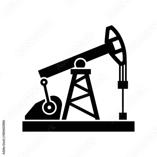 Oil Pumpjack Rig Silhouette. Industrial Energy Vector Icon.