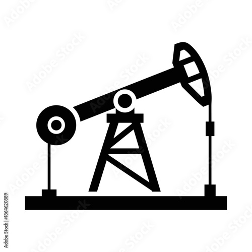 Oil pump jack icon. Fossil fuel energy industry symbol.