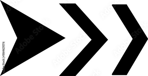Three black geometric arrow shapes symbols pointing right representing forward motion next or fast forward progression
