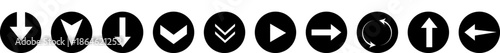 A long row of black circular icons featuring various white arrow symbols indicating different directions and actions