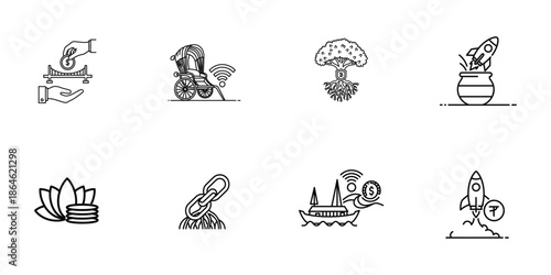 Business Finance Crypto Growth Line Icons