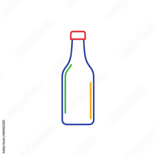 Minimalist beverage bottle outline with colorful accents on white background