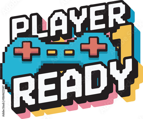 Pixelated player one ready gaming controller graphic for gamers and esports event