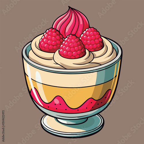 Vector illustration of a Yummy raspberry dessert parfait.