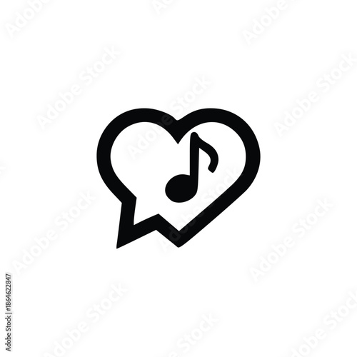 A black and white icon representing a heart with a musical note inside, symbolizing a love for music or a music-related conversation.