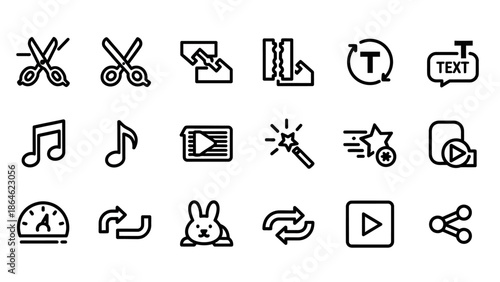 Collection of video editing icons and symbols for digital media.