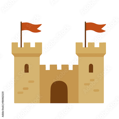 Medieval Castle Towers Red Flags