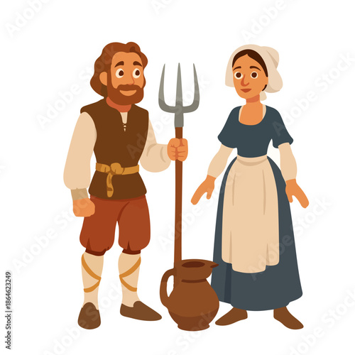 Medieval Peasant Couple Farmers