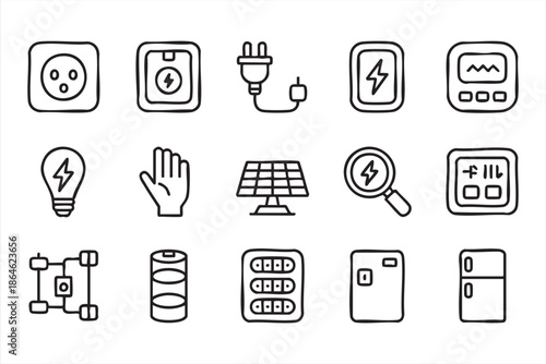 Smart Energy and Electricity Line Icons for Technology Dashboards