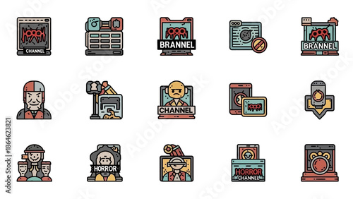 Collection of vintage television and broadcast icons.