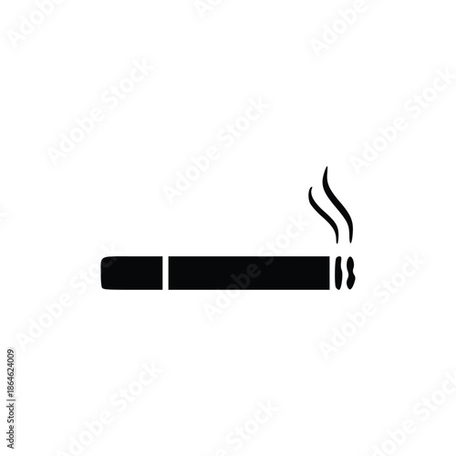 A simple black and white illustration of a lit cigarette with smoke rising from the end.