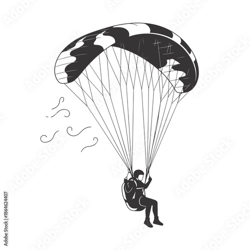 Paraglider Silhouette Flying with Parachute and Motion Lines Vector Illustration