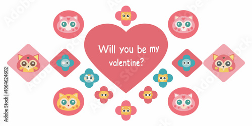 Charming valentine s day card with cute owl illustrations and heart shapes