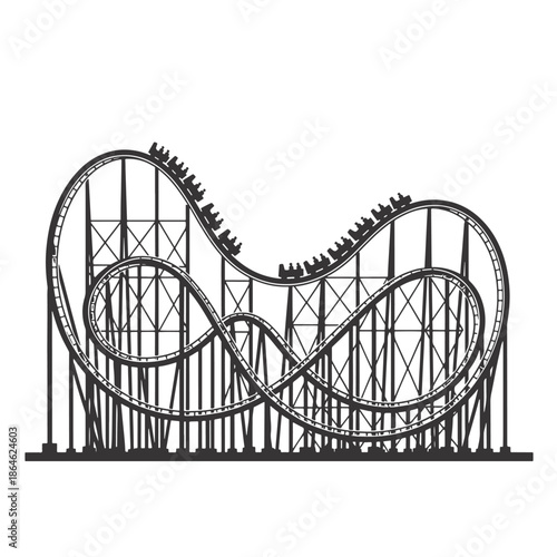 Amusement Park Rollercoaster Track Silhouette with Loops Vector Illustration