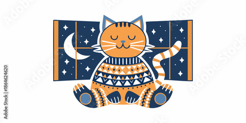 A cozy orange cat sits peacefully looking out a window at night