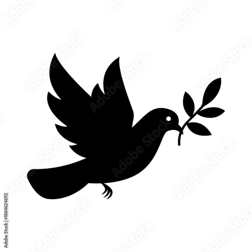 Peace dove pigeon flying with olive branch icon
