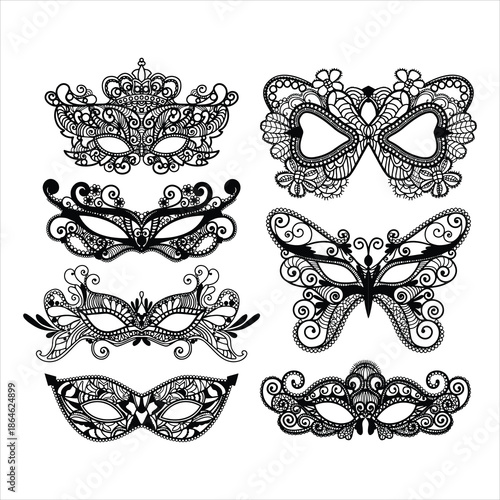 Set of black silhouette masquerade masks. Vector illustration for carnival, festival, or party