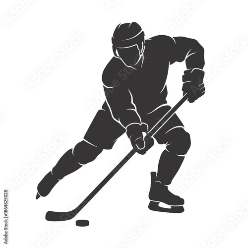 Ice Hockey Player in Dynamic Action Handling a Puck Silhouette Art