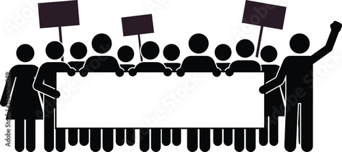 Protestors and activists holding blank white banners and signs during peaceful street demonstration for human rights, social justice, and political change