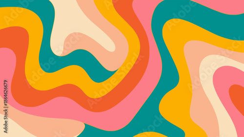 Abstract wavy geometric groovy curvy flat color vector illustration template design