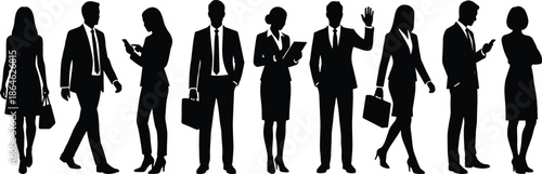 Set of Diverse Business Professionals in Formal Suits Standing and Walking with Briefcases for Corporate Career and Office Teamwork Vector Illustrations