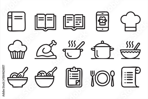 Meal Preparation Line Icons for Food Apps and UI Systems