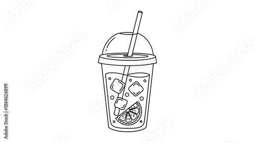 Iced Drink Cup Line Art Illustration