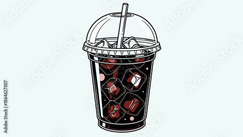 Iced Drink Cup Line Art Illustration