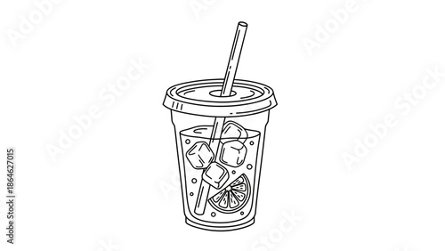 Iced Drink Cup Line Art Illustration