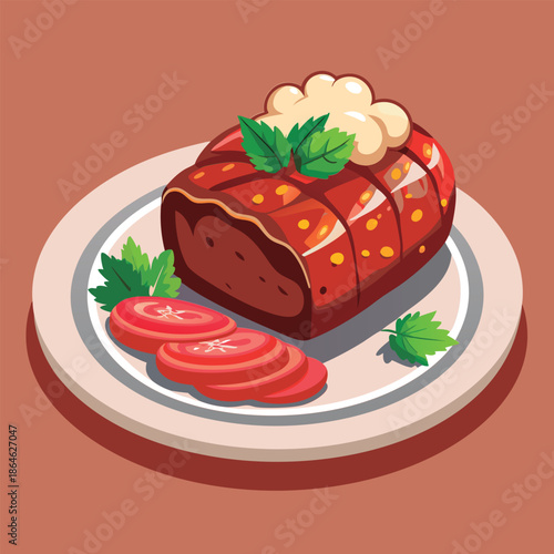 Delicious loaf with tomato slices.