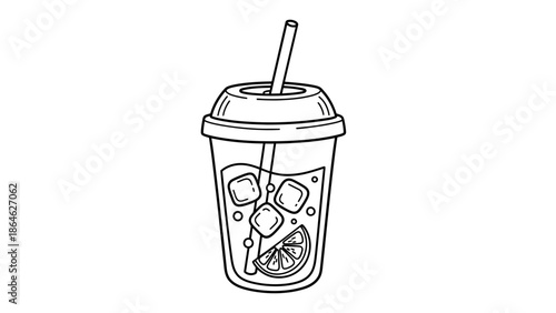 Iced Drink Cup Line Art Illustration