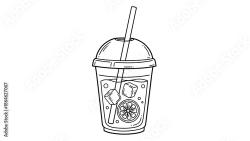 Iced Drink Cup Line Art Illustration