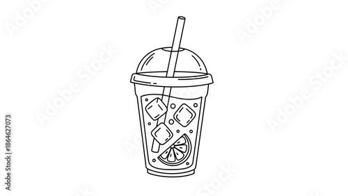 Iced Drink Cup Line Art Illustration