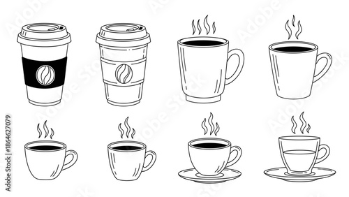 Wallpaper Mural Hot Coffee Cup Line Art Icons Set Torontodigital.ca