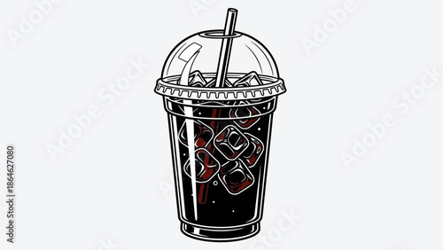 Iced Drink Cup Line Art Illustration