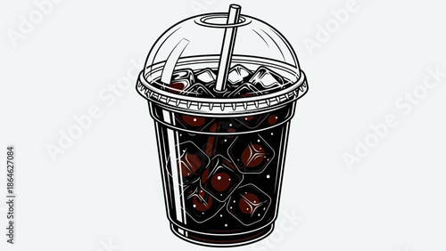 Iced Drink Cup Line Art Illustration