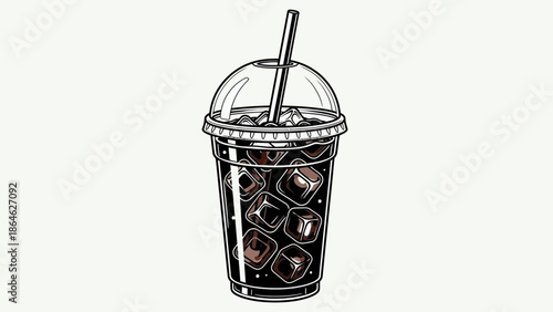 Iced Drink Cup Line Art Illustration